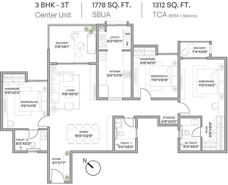 3BHK 1778 - Assetz Codename Beyond Ordinary