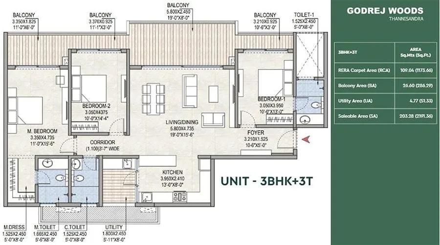 3BHK 2191 - Godrej Woods Thanisandra