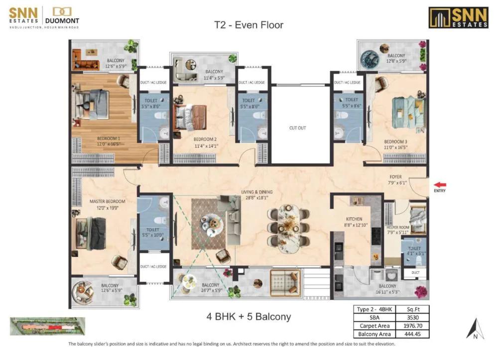 4BHK-5Balcony 3530 - SNN Duomont