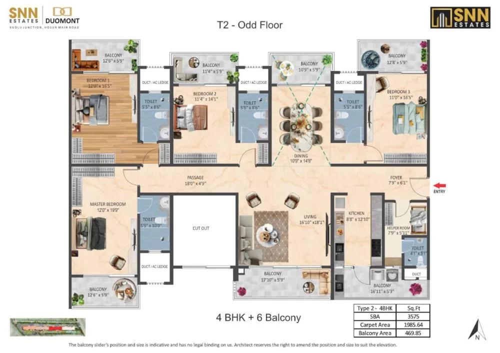 4BHK-6Balcony 3575 - SNN Duomont