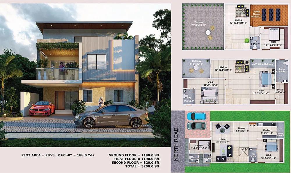 4BHK 3200 North - Abinandana Vrinda Villas