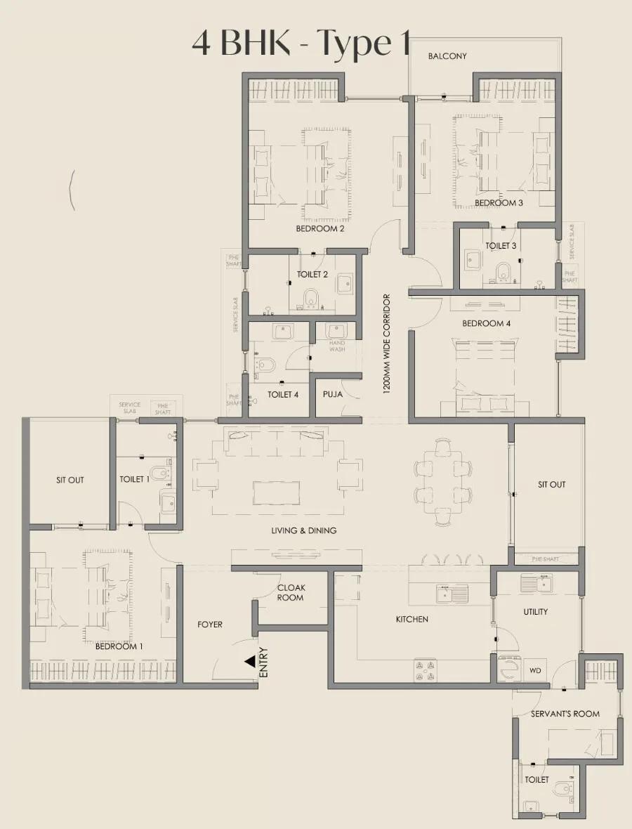 4BHK Type1 - Courtyard By Vedant Suraksha