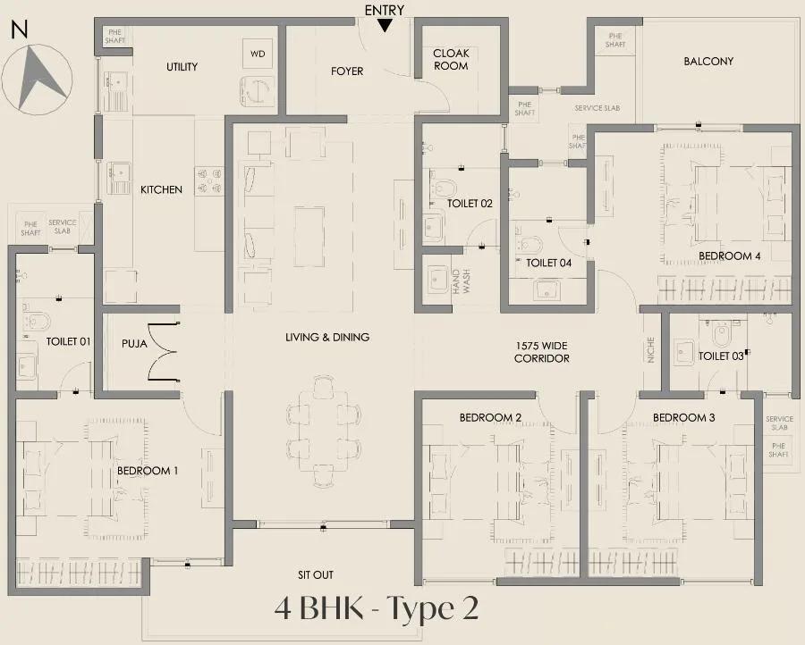 4BHK Type2 - Courtyard By Vedant Suraksha
