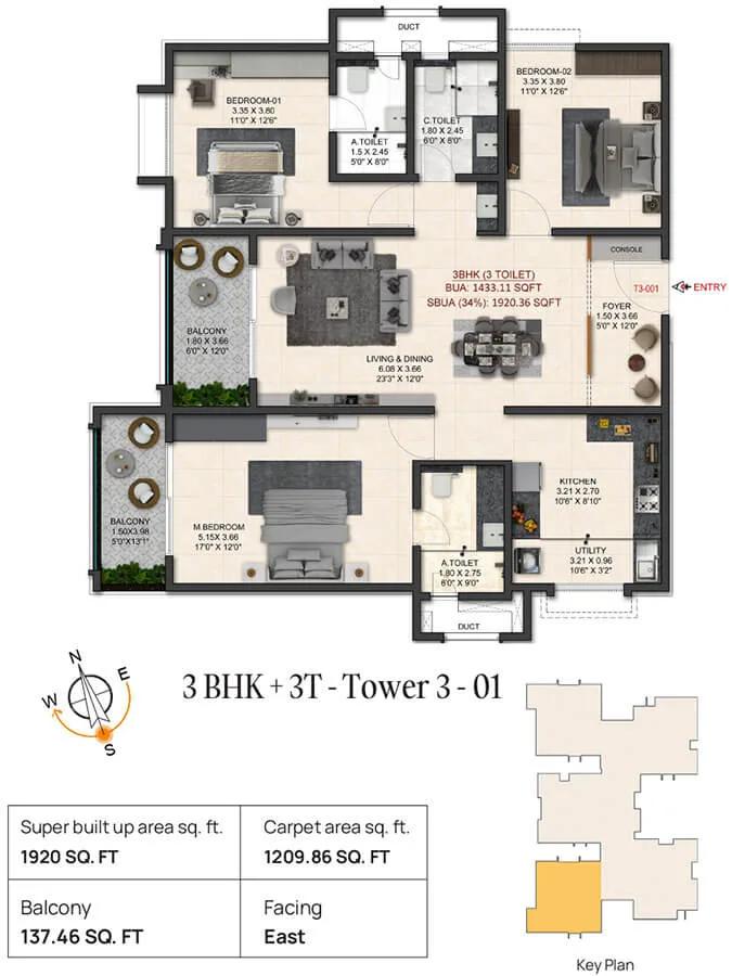 3BHK 1920 - Trendsquares World Of Gardens