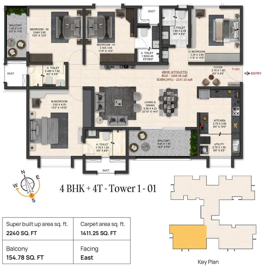 4BHK 2240 - Trendsquares World Of Gardens