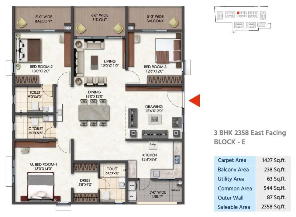 3BHK 2358 - Tridasa Rise Nallagandla