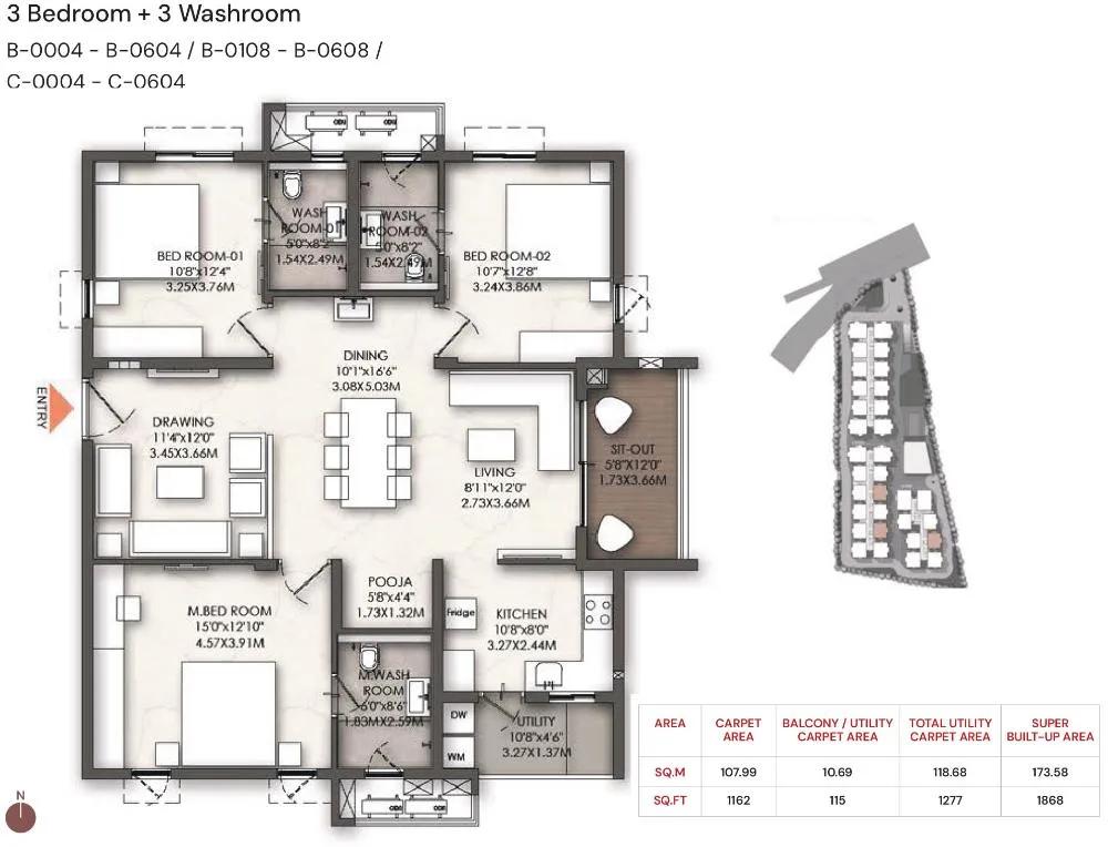 3BHK 1868 - Brigade Enclave Moti Nagar