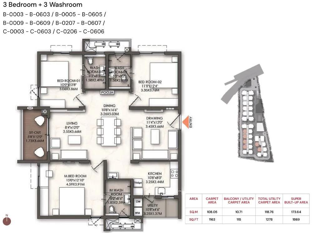3BHK 1869 - Brigade Enclave Moti Nagar