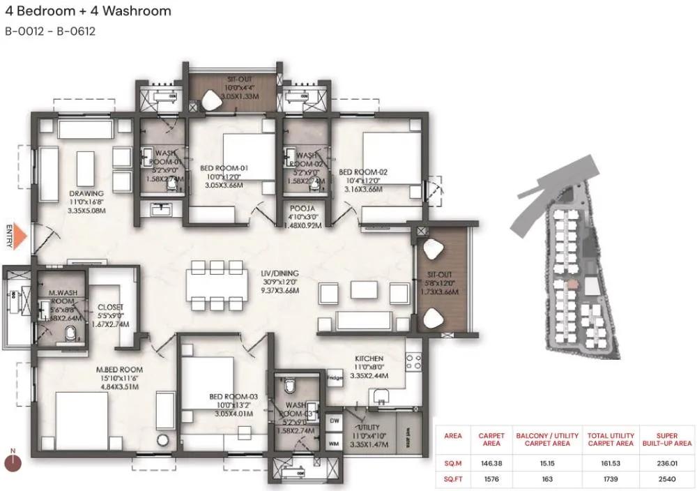 4BHK 2540 - Brigade Enclave Moti Nagar