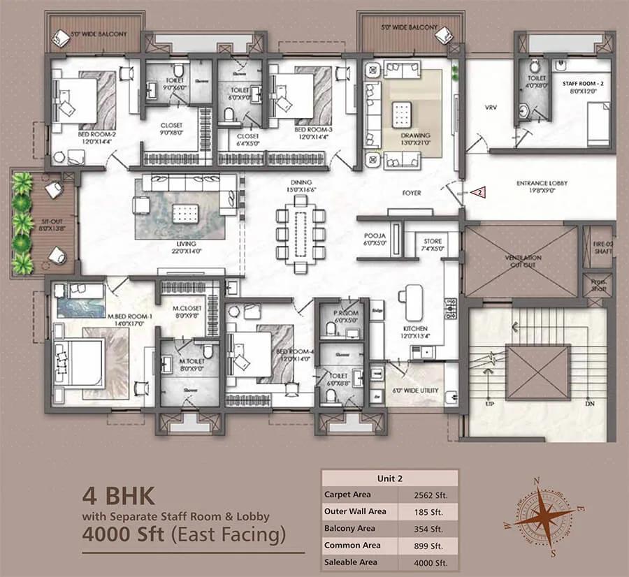 4BHK-Staff 4000 - Rajapushpa Skyra Kokapet