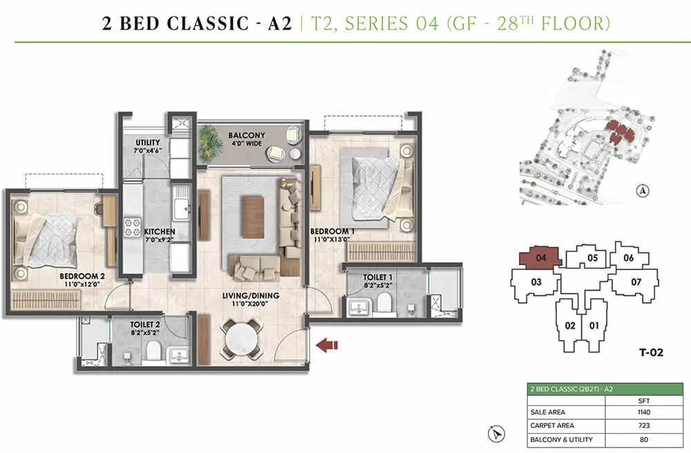 2BHK Classic 1140 - Prestige Fernvale At Prestige City Sarjapur