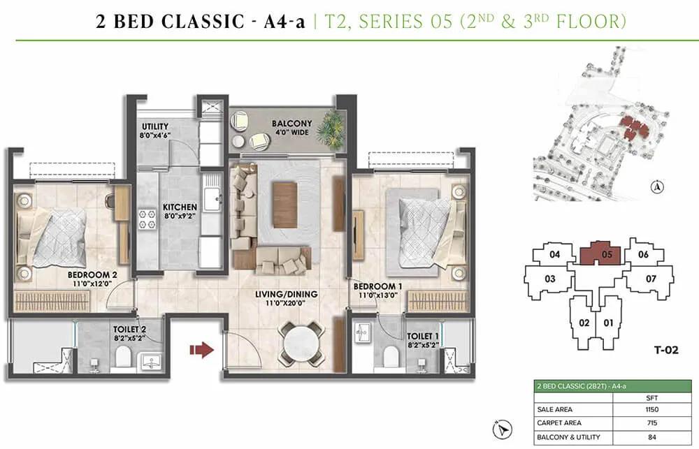 2BHK Classic 1150 - Prestige Fernvale At Prestige City Sarjapur