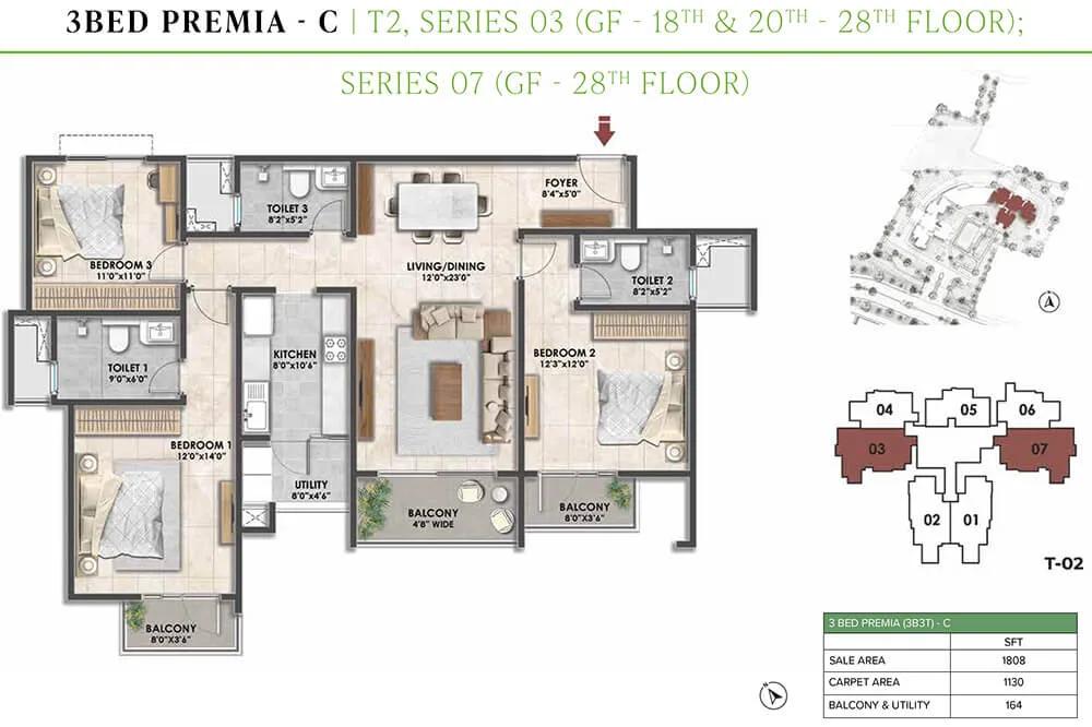 3BHK Premia 1808 - Prestige Fernvale At Prestige City Sarjapur