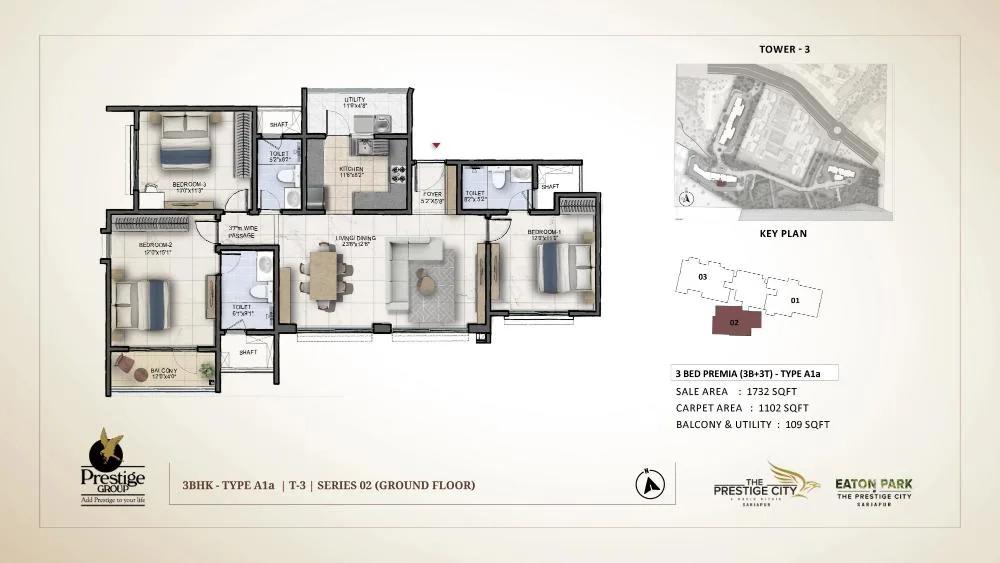 3bhk premia 1732 prestige eaton park at prestige city