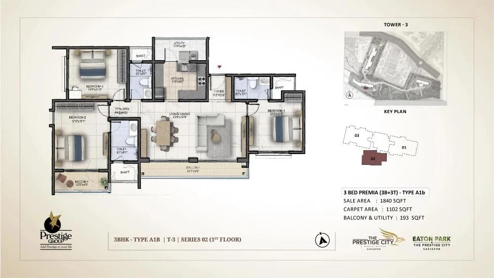 3bhk premia 1840 prestige eaton park at prestige city