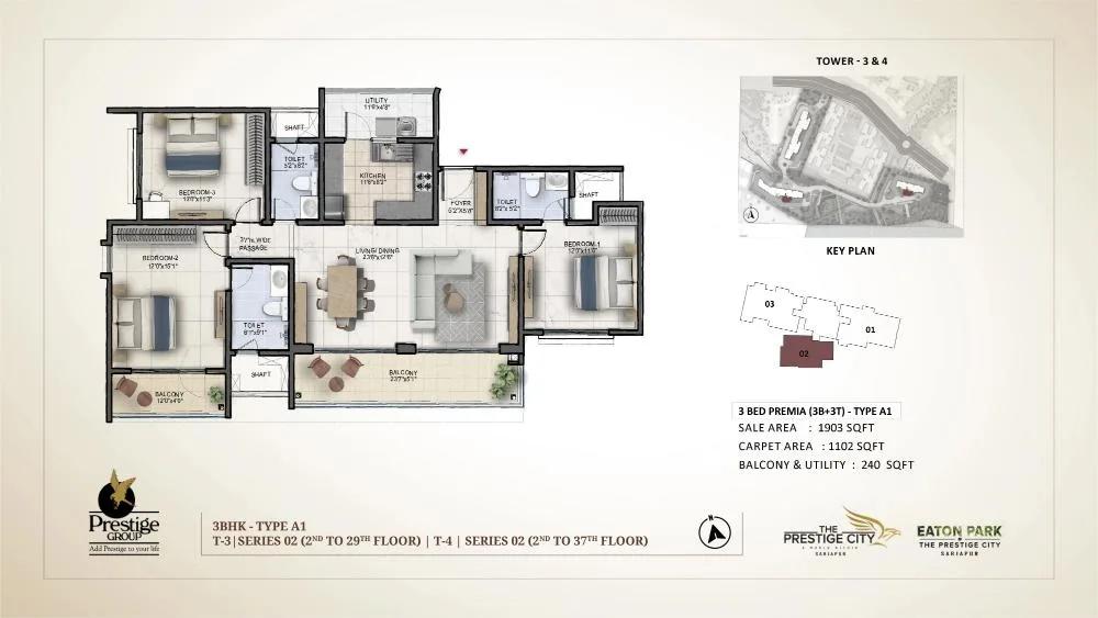3bhk premia 1903 prestige eaton park at prestige city