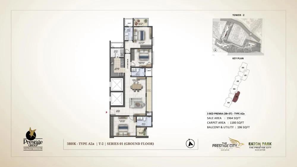 3bhk premia 1964 prestige eaton park at prestige city