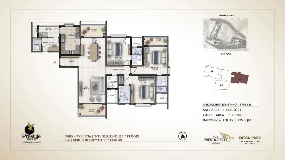 3bhk ultima 2233 prestige eaton park at prestige city