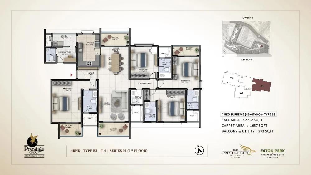 4bhk supreme 2712 prestige eaton park at prestige city