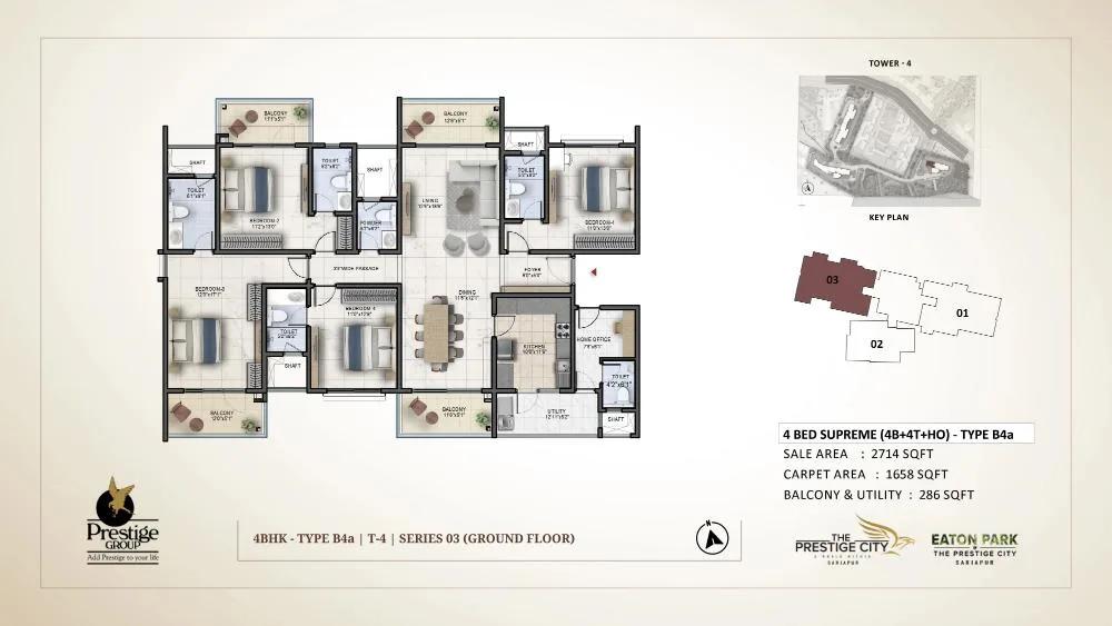 4bhk supreme 2714 prestige eaton park at prestige city