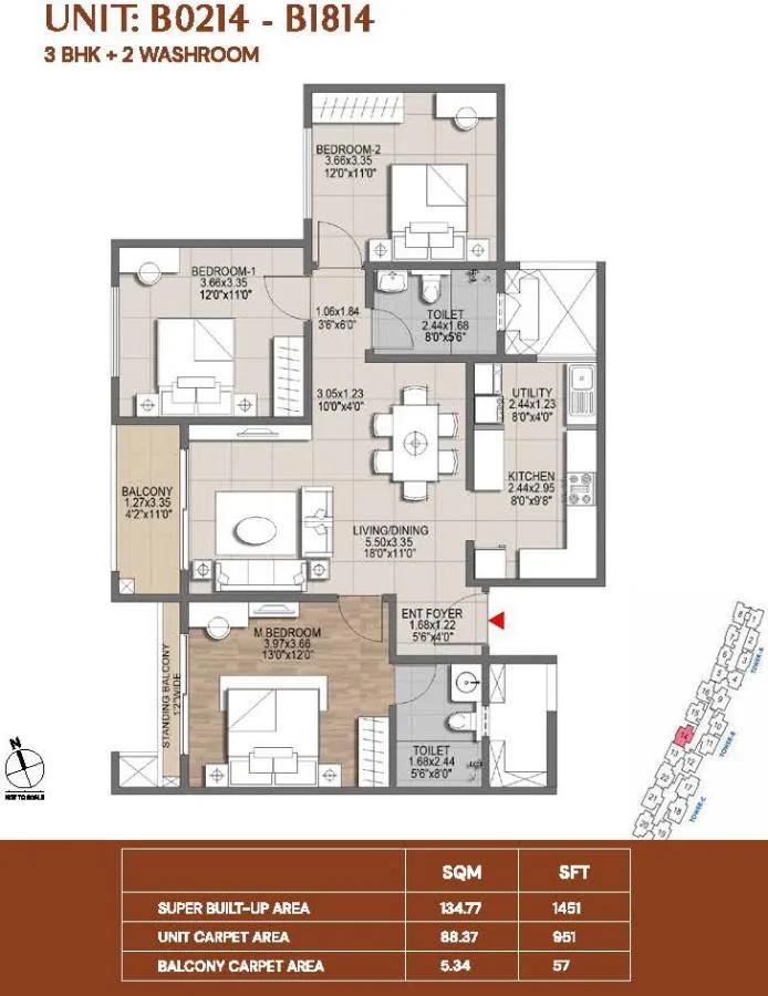 3bhk 1451 brigade lumina tumkur road