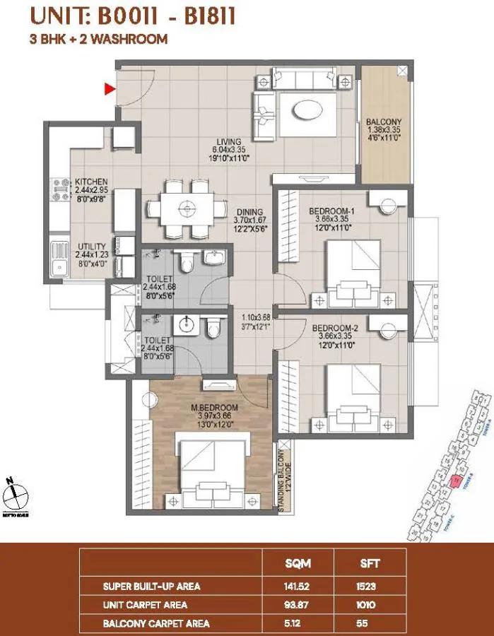 3bhk 1523 brigade lumina tumkur road