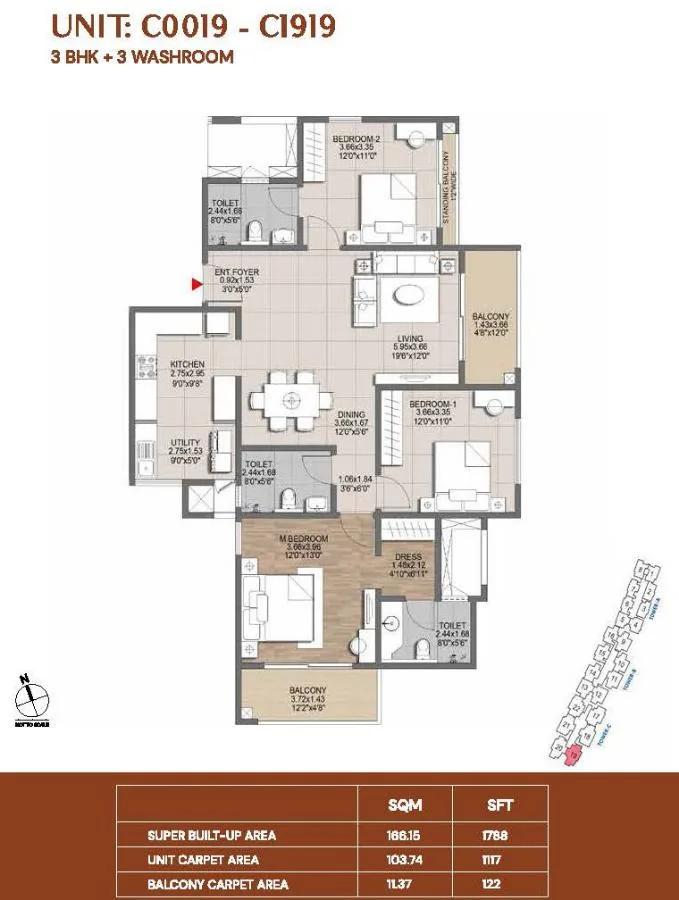 3bhk 1788 brigade lumina tumkur road
