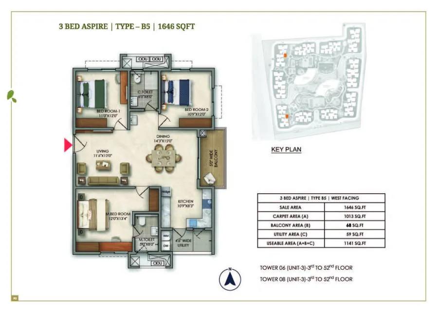 3bhk 1646 prestige golden grove tellapur