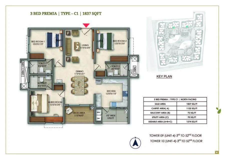 3bhk 1837 prestige golden grove tellapur