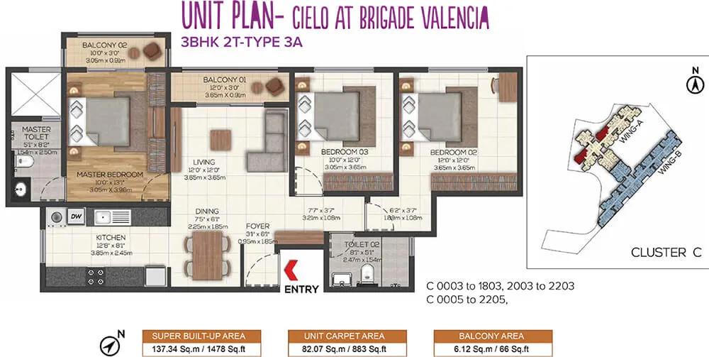 3BHK 1478 - Cielo At Brigade Valencia