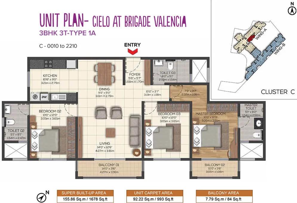 3BHK 1678 - Cielo At Brigade Valencia