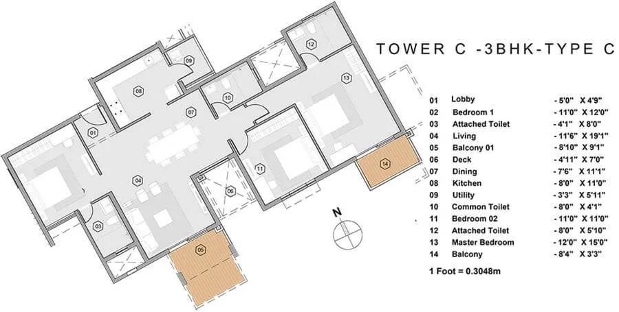 3BHK TYPEC - Purva Park Hill