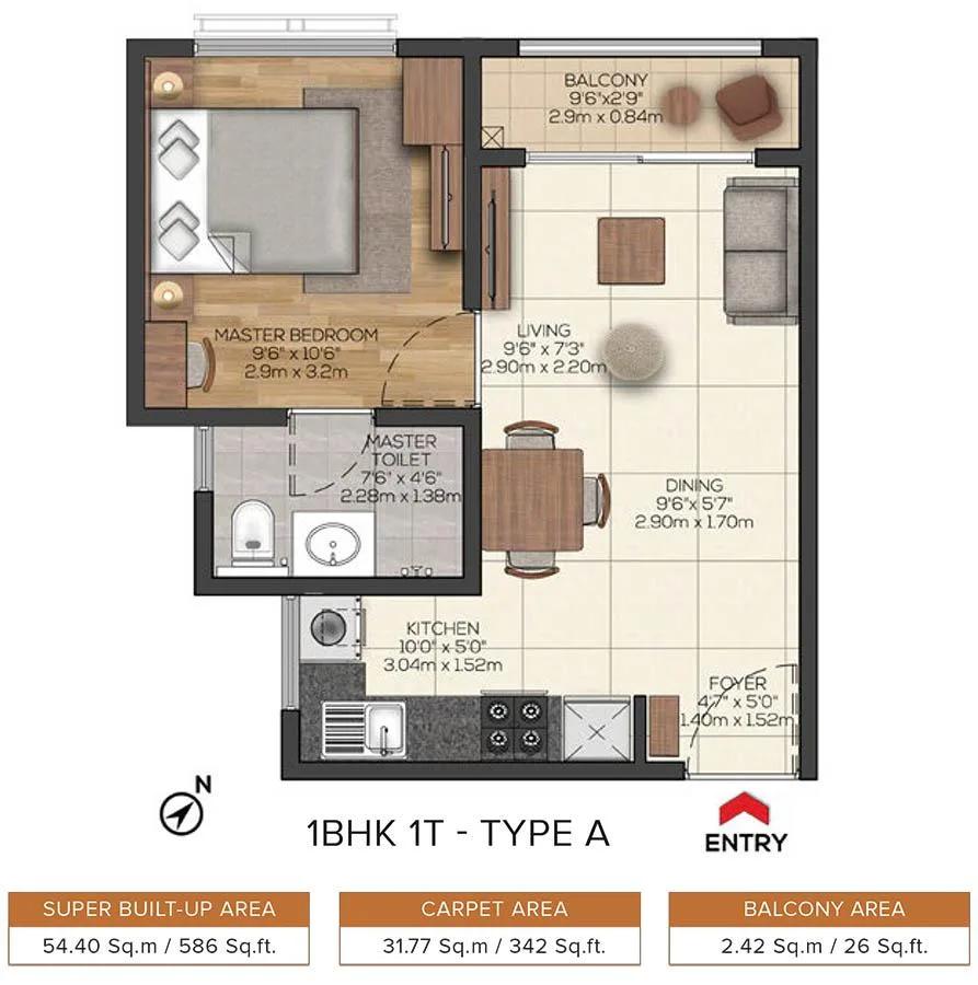 1BHK 586 - Cielo At Brigade Valencia