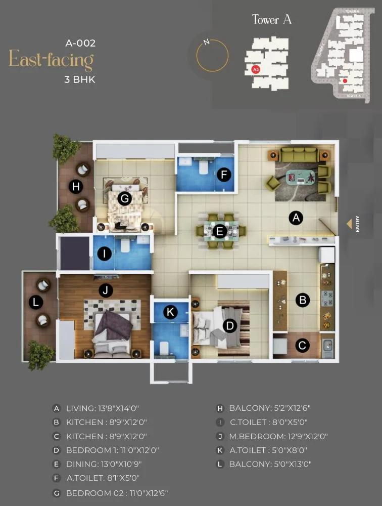 3BHK East A - Trendsquares Akino Panathur