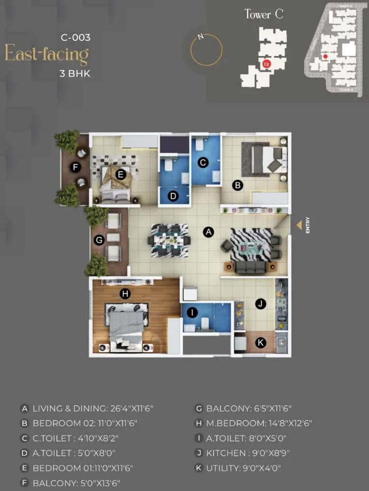 3BHK East C3 - Trendsquares Akino Panathur