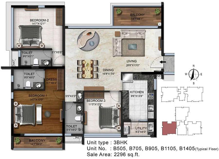 3BHK 2296 - Radiance Platinum Koramangala