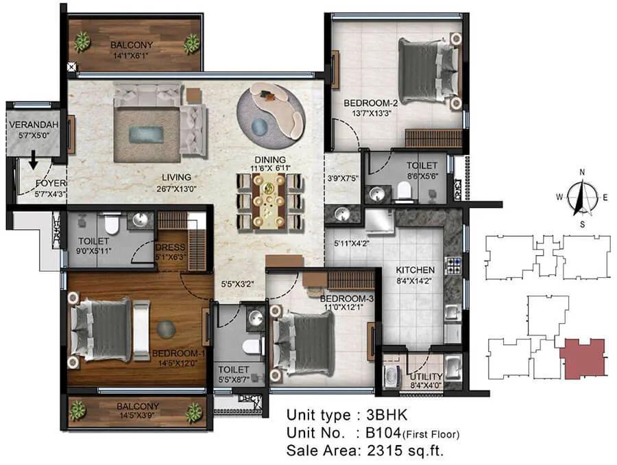 3BHK 2315 - Radiance Platinum Koramangala