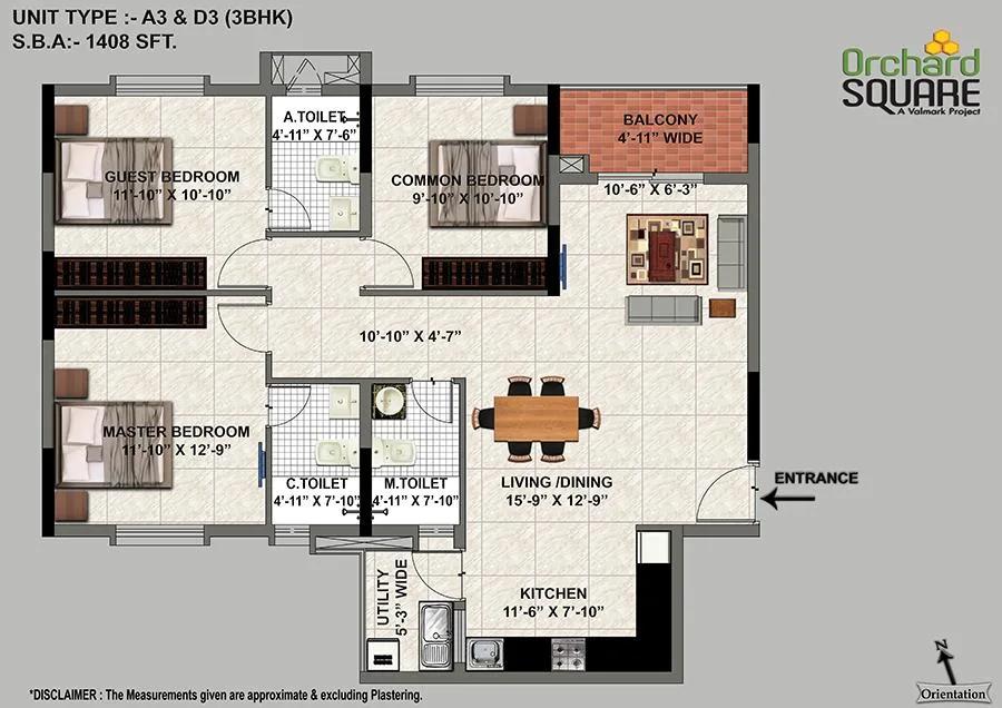 3 BHK – A3 – 1408 – Valmark Orchard Square