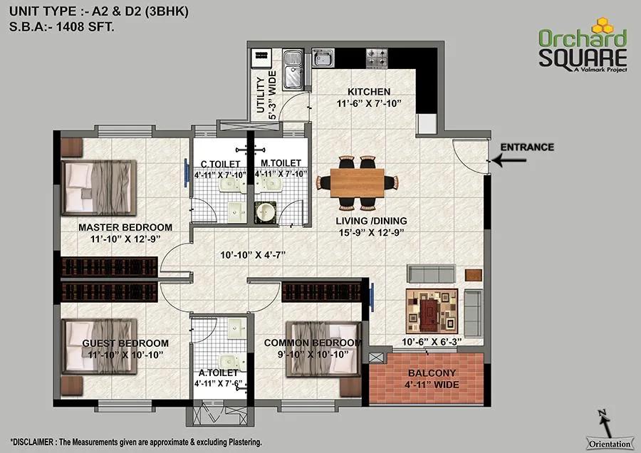 3 BHK – A2 – 1408 – Valmark Orchard Square