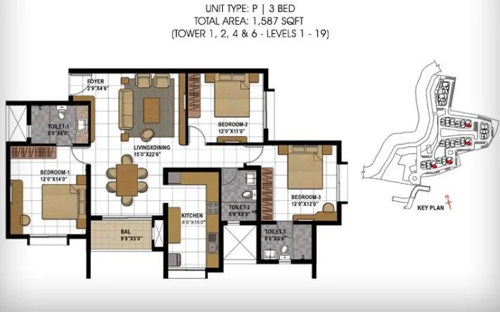 3BHK – 1587 – Prestige Temple Bells