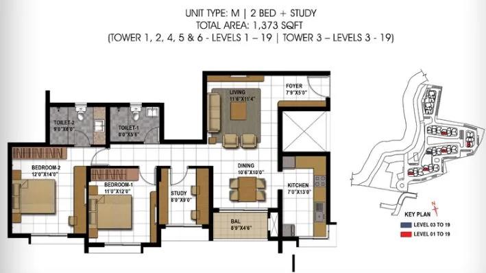 2BHK – 1373 – Prestige Temple Bells