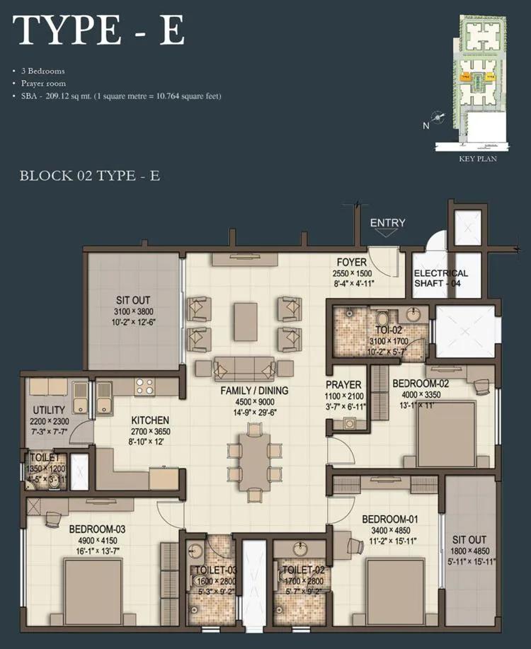 E – 3BHK – Sobha Morzaria Grandeur