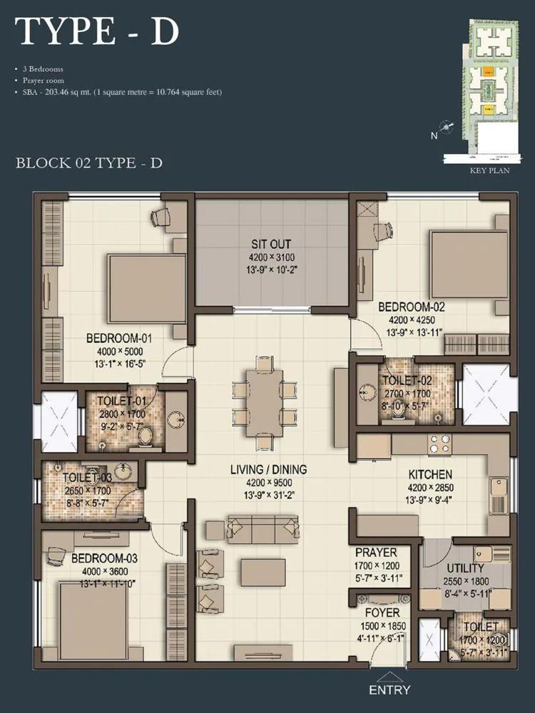 D – 3BHK – Sobha Morzaria Grandeur