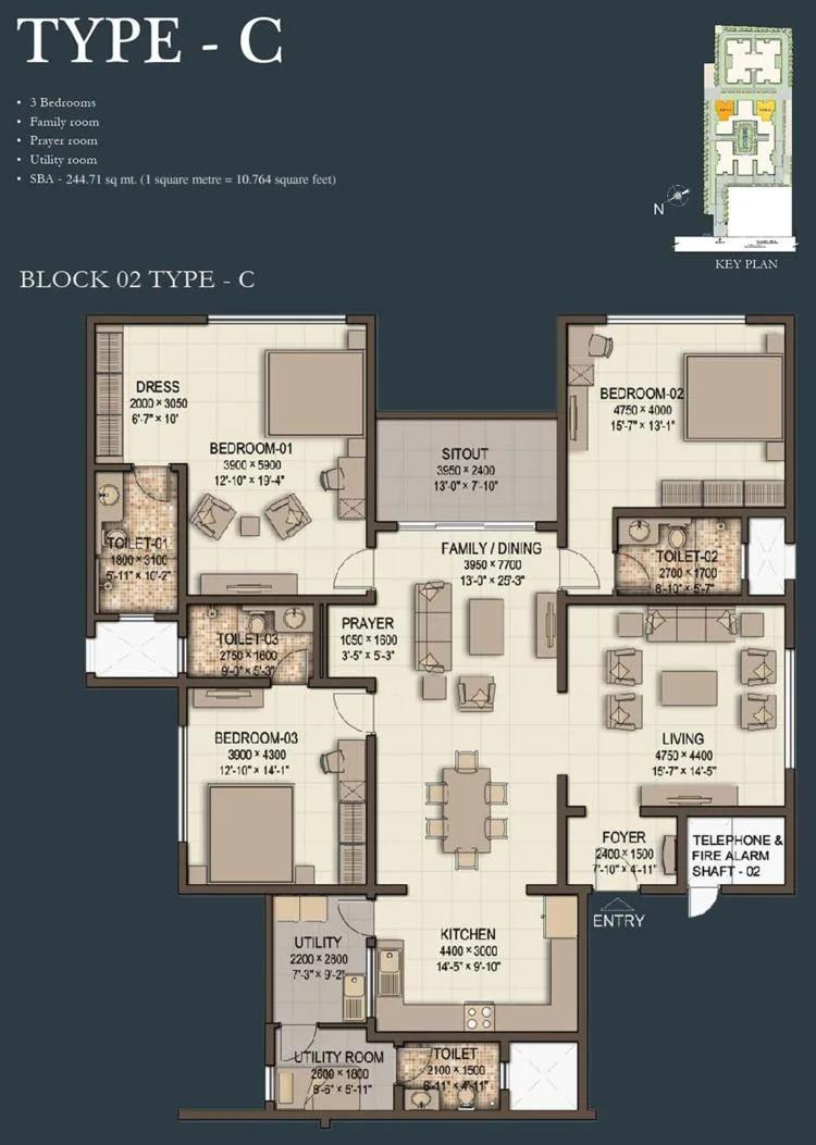 C – 3BHK – Sobha Morzaria Grandeur