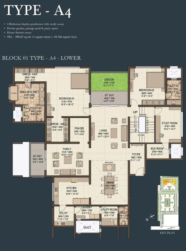 A4 – 4BHK – Sobha Morzaria Grandeur