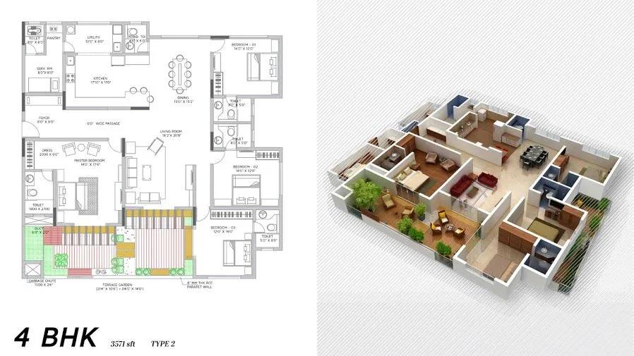 4BHK – 3571 – Vaishnavi Terraces