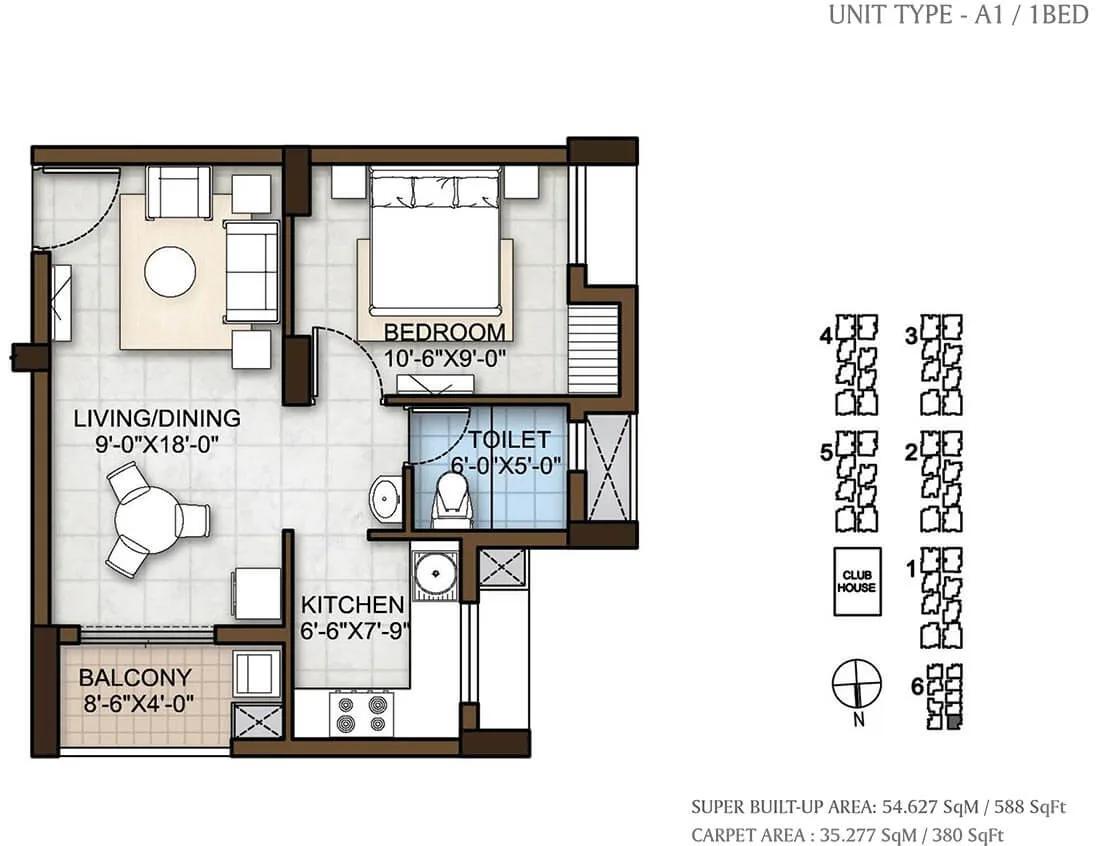 1 BHK 588 - Prestige Windsor Park Chennai