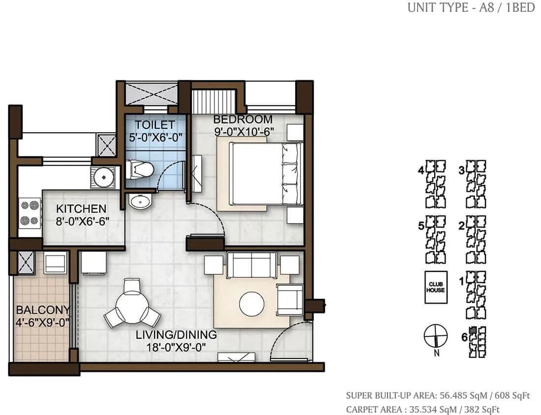 1 BHK 608 - Prestige Windsor Park Chennai