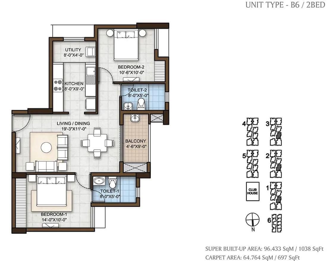 2 BHK 1038 - Prestige Windsor Park Chennai