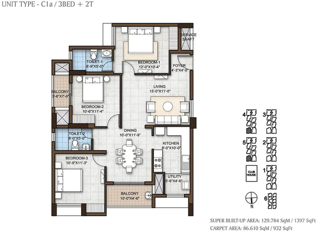 3 BHK 1397 - Prestige Windsor Park Chennai